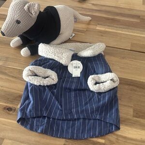 aerie Navy Pinstripe Sherpa-Lined Dog Jacket